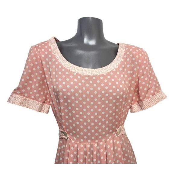 Vintage 1980s Jamie Brooke Pink Polka Dot Rayon Maxi Dress - Picture 4 of 13